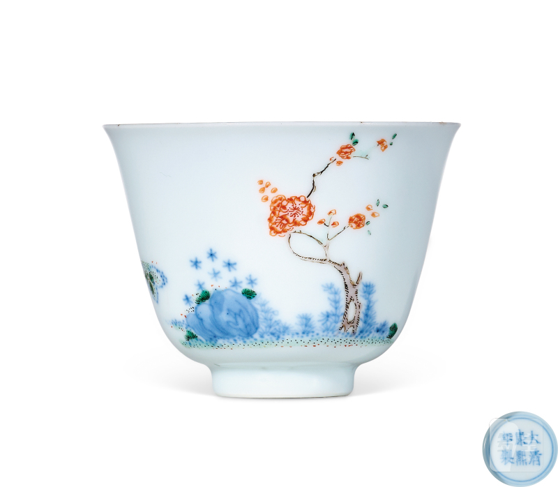 清康熙 五彩二月杏花花神杯（带木盒）